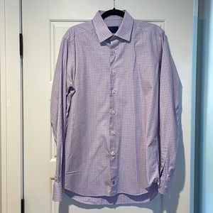 David Donahue Dress Shirt 16 1/2 36/37 Purple plaid trim